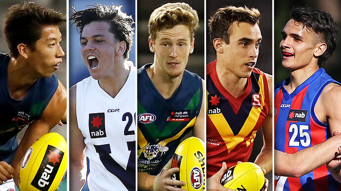 Alex Davies, Elijah Hollands, Denver Grainger-Barras, Luke Edwards and Jamarra Ugle-Hagan are among the most enticing prospects ahead of 2020. All pictures: AFL Photos - AFL,News,Game,Update,Draft,Tag-Draft