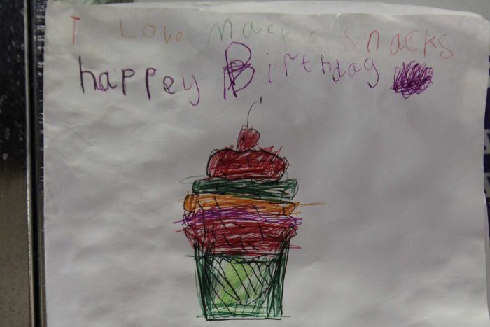 A child-drawn birthday card, wishing a cafe a happy 70th birthday|700x467
