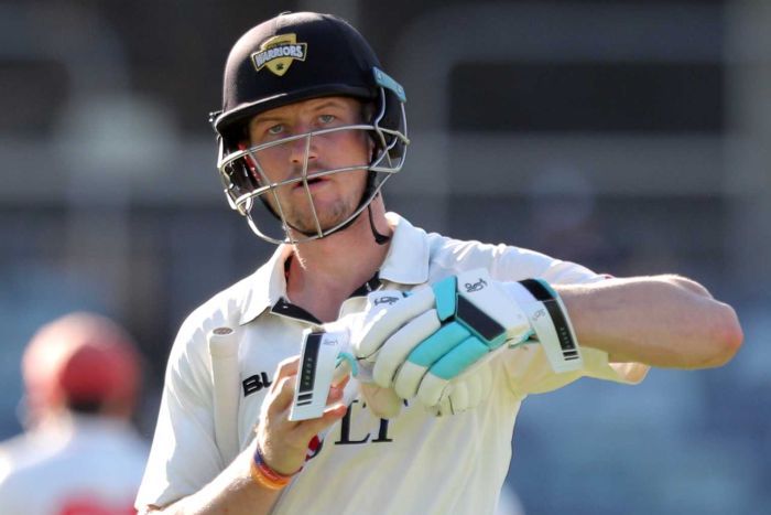 Western Australia batsman Cameron Bancroft pulls off his glove as he walks from the field after getting out in Sheffield Shield.|700x467