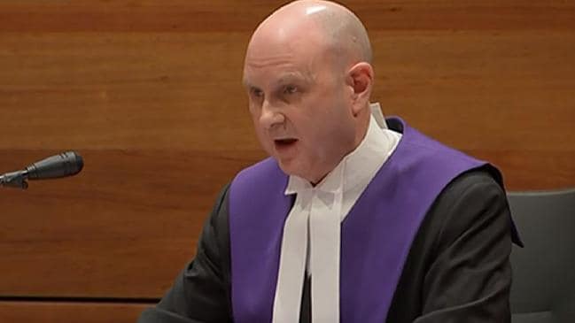 Chief Judge Peter Kidd delivers George Pell sentence at the Victorian County Court on Wednesday 13 March 2019. Picture: ABC