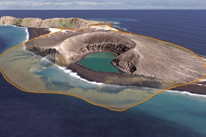 A 3D reconstruction shows an overlay of how the island has eroded.|700x467